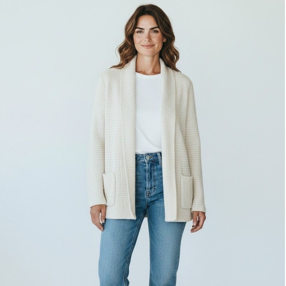 Orvis Cardigan Sweater 2GAT Womens L Cream Cotton Open Front Chunky Knit NWOT